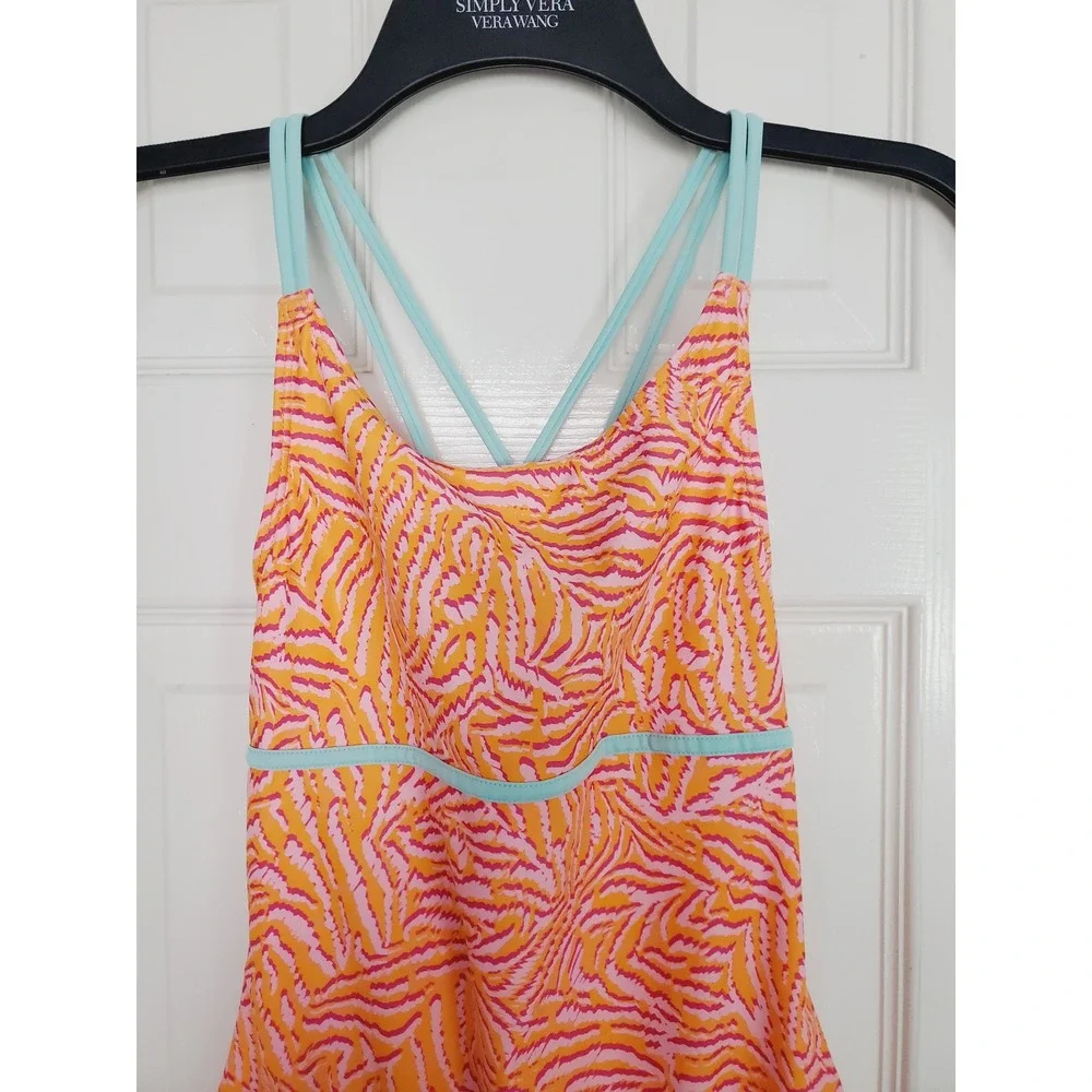 Spyder Girls One‎ Piece Swimsuit Orange Pink Zebra Print Strappy Back Sz L 12/14